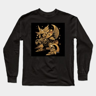 metal armored knight in ecopop mexican ancient pattern suit art Long Sleeve T-Shirt